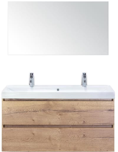 Maxx XL Badmeubelset 120 cm - Natuur Eiken - Wastafel Just Enkel 2 Kraangaten met Spiegel