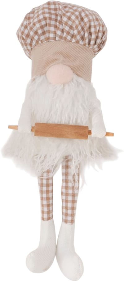 Boltze - Calmy- Zittende - Kok - Gnoom - Decoratiefiguur - 42 cm - Beige/Wit - Grappige Plank/kast zitter