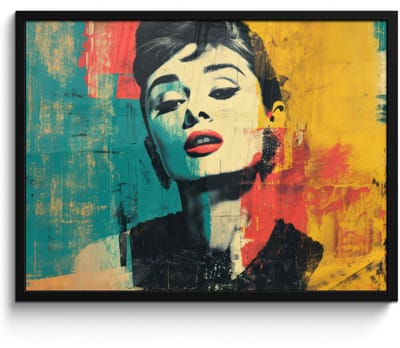 Poster in lijst - Fotolijst 80x60 cm - Posters - Vrouw - Rode lippen - Expressief - Grafisch - Posterlijst zwart - Decoratie - Wanddecoratie woonkamer - Muurdecoratie slaapkamer