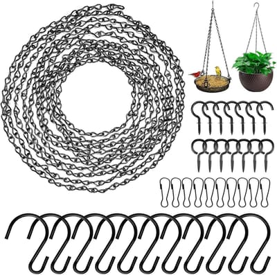 SnelShoppen - 400 cm Zwarte Metalen Ophangketting voor Bloemenmanden en Plantenbakken met Haakjes, Clips en Schroefogen - Duurzaam voor Tuin, Balkon e