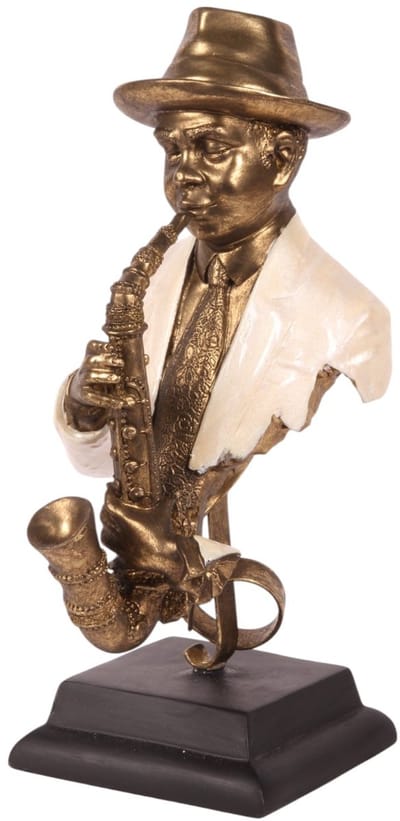 Baroque - Decoratief beeld of figuur - Man met Saxofoon 36 cm - Goud - Resin - 36x21.5x17 - Polyresin