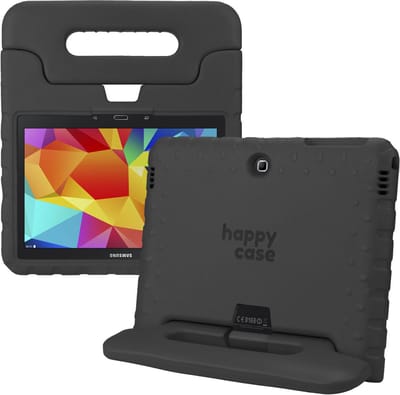 HappyCase Kinder Tablethoes Geschikt voor Samsung Galaxy Tab 4 10.1 | Kindvriendelijke Hoes | Beschemhoes | Kinderhoes | met Handvat en Standaard | Zwart