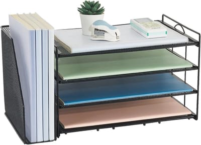 4-laags papier en brieforganizer voor kantoor - Met metalen bestandshouder en bureau-accessoires