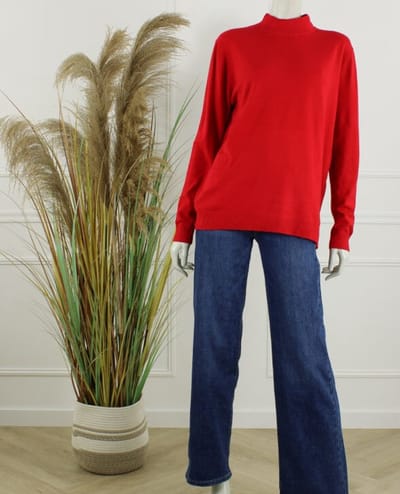 Dames trui Melly-effen rood-fijngebreid-turtle hals-L/XL