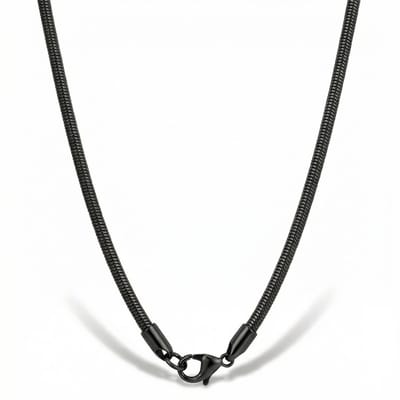 Halsketting zwart slang heren staal UORO 1,5mm dikte - 50cm lengte - Ketting zilverkleurig heren zonder hanger - Mauro Vinci