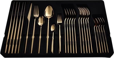 36-delige bestekset - Kwaliteit bestek 18/10 - Roestvrij staal - 2024 model - 6 personen - Messen - Vorken - Dessert vorkjes - Thee lepels - Dessert lepels - Eet lepels - Gold