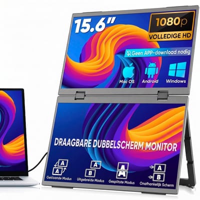 Draagbare Monitor - Folding Dual Display 15.6 Inch - Full HD 1080P - Dubbel Scherm voor Laptop & PC - Ingebouwde Stand & VESA - IPS 60Hz - USB-C & HDMI - Productivity Monitor