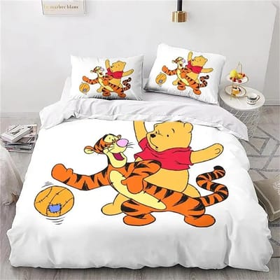 Winnie de Poeh Beddengoedsets Schattige Beer Dekbedovertrek Bedsprei Dekbedovertrek Kussensloop 2-3 Stuks Sets Slaapkamerdecoratie US Full 203x228cm