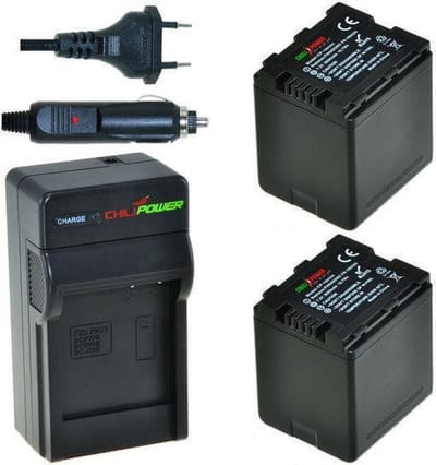 2 x VW-VBN260 accu's voor Panasonic - inclusief oplader en autolader - Origineel ChiliPower