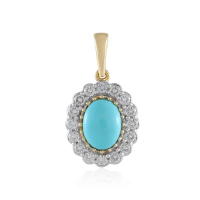 Cavill - 925 Sterling Zilver Verguld Hanger - Sleeping Beauty Turkoois 1,215 ct - Ovaal Cabochon - Bloemvormig Design 21x12 mm