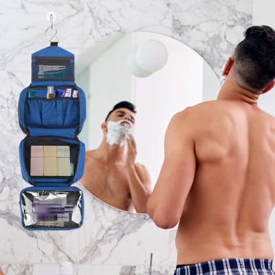 Famanu – Waterdichte hangende toilettas - opvouwbare toilettas voor dames en heren - hoogwaardige ritssluiting - draagbare zakpads - 2 stuks - Royal Blauw - L