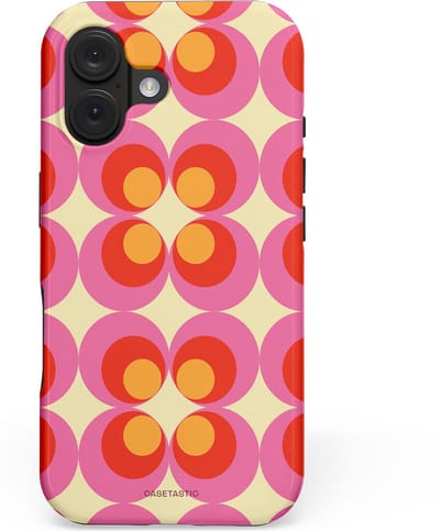 Casetastic hoesje geschikt voor Apple iPhone 16 - MagSafe - Dubbellaagse bescherming - Circle boogie - Fashion Case - Roze Rood Zand Okergeel