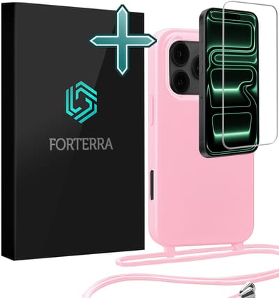 Hoesje Geschikt voor iPhone 17 Pro Case Siliconen Hoes Met Koord Met Screenprotector - Hoes Geschikt voor iPhone 17 Pro Met Telefoonkoord Hoesje Backcover - Lichtroze