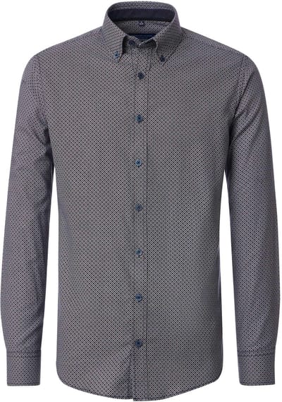 CASA MODA Sport comfort fit overhemd - twill - bruin dessin - Strijkvriendelijk - Boordmaat: 41 - 42