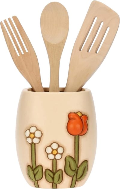 Keramieken lepelhouder met houten lepels - Happy Country stijl