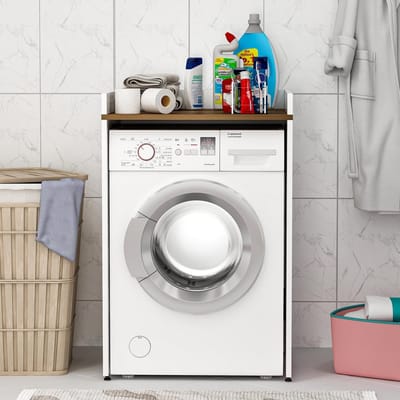 Wasmachinekast en Droogkast - Badkamer- en Keukenoplossing met Opbergruimte - 98 x 65 x 60 cm (Rood/Wit/Eiken)