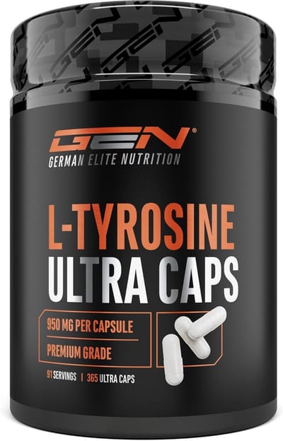 L-Tyrosine Ultra Caps - 365 capsules met elk 950 mg pure L-Tyrosine - Puur aminozuur uit plantenfermentatie - Hooggedoseerd - Vit4ever