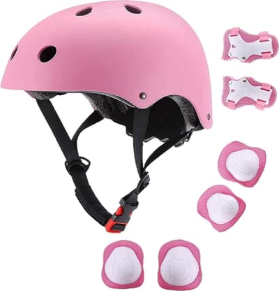 Fietshelm Combi met Bescherming - Kinderhelm - Skate Beschermset Kinderen - Roze - Fietsbescherming - Sportbescherming