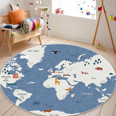Schattig Cartoon Patroon Rond Tapijt Woonkamer Decoratie Sofa Gebied Antislip Wasbaar Kleed Kinder Slaapkamer Decor Zachte Vloermat 2.6ft(80x80cm)