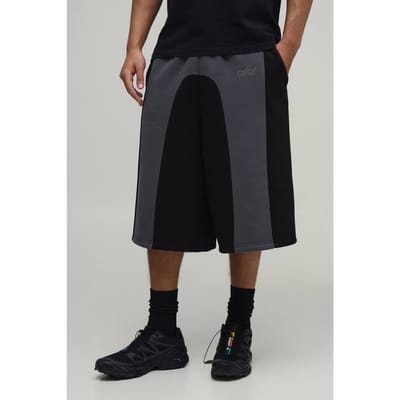 Bermuda Jort Van Jersey Met Contrasterende Panelen En Borduursel | Black | Size XS