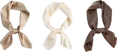 3 Stuks - Dames Haarsjaal - Neksjaal Vierkant - 70x70 cm - Crème - Beige (Lichttaupe) - Bruin