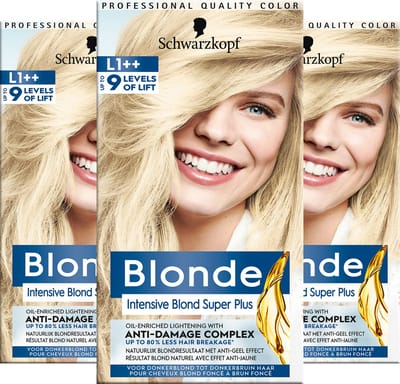Schwarzkopf Blonde L1++ Intensive Blonde Super Plus – Blondering Haarverf - Natuurlijk Blond - Anti-geel Effect - Verminderde Haarbreuk – Voordeelverpakking - 3 stuks