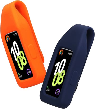 kwmobile 2x Clip Holders for Huawei Band 10 / 9 / 8 Clip On - Fitness Tracker Case Holder Replacement Set - TPU Silicone Tracker Holder for Sport - Dark Blue / Orange