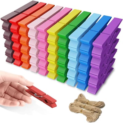 250 stuks kleurrijke houten knijpers, mini, 3,5 cm kleine klemmen, decoratieve knijpers met jute koord, wasknijpers, hout voor fotopapier, fotowand, clothespins DIY