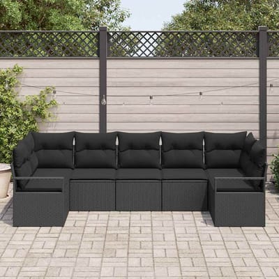vidaXL Tuinbank Set met kussen met opslag 7 pcs Zwart poly rattan
