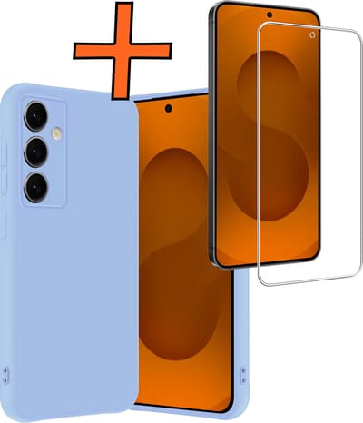 Hoes - Met Screenprotector - Geschikt voor Samsung Galaxy S25 FE - Sterk & Shockproof - Back Cover - Siliconen Case - Telefoon Hoes - Lichtblauw