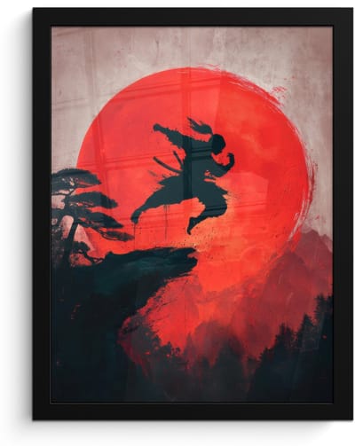Poster in lijst - Fotolijst 30x40 cm - Posters - Zon - Krijger - Bomen - Bergen - Posterlijst zwart - Decoratie - Wanddecoratie woonkamer - Muurdecoratie slaapkamer