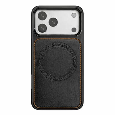 LAVANN Ultra Slim leren telefoonhoesje voor iphone 17 PRO - zwart met bruin stiksel