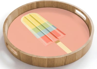 Dienblad rond 40x40 cm - Schootdienblad hout - Waterijsje - Pasteltinten - Minimalistisch - Borrelplank rechthoek - Plateau houten dienbladen