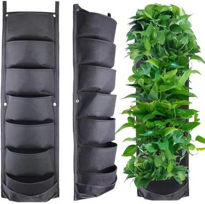 7-vakken hangende plantenbakken voor buiten - 30×100cm - Verticale plantenstandaard voor muurtuinen, balkonrelingen en schuttingen - Ruimtebesparend en stevig - Geschikt voor bloemen, kruiden en kleine planten - Zwart