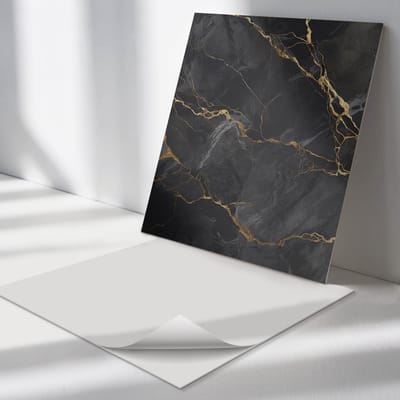 Wallfluent Vinyl Tegels - Elegant Geaderd Marmer Wand PVC Tegels - 30 cm x 30 cm - Zwart Vinyl Tegels - Set van 9 - Vierkant PVC Tegels - Texturen Plaktegels - Vinyl Tegels Zelfklevend - Plaktegels Keuken en Badkamer