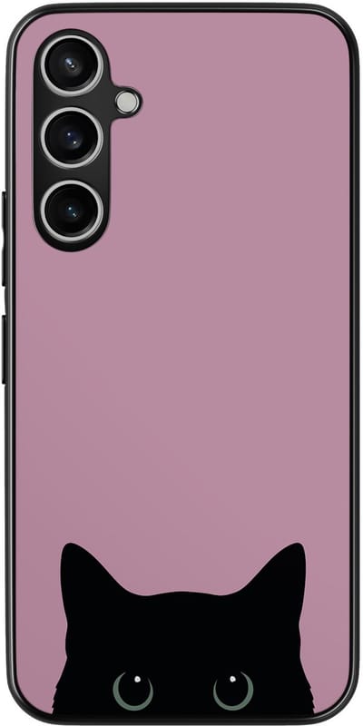 Hoesje geschikt voor Samsung Galaxy S23 FE - Zwarte kat - TPU Hard Case Backcover - Roze - Mooie Telefoonhoesjes