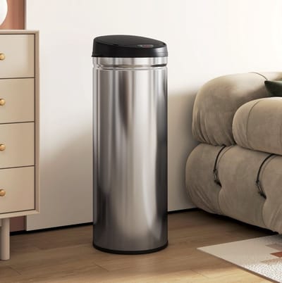 HAUSS SPOLE Prullenbak – Sensoropening En Soft-Close – 50 Liter – Metaal – Zilverkleurig – Voor Keuken En Kantoor – Vingerafdrukbestendig