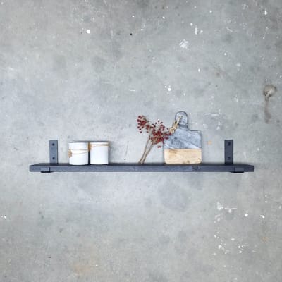 GoudmetHout® Wandplank Industrieel - 40 x 15 cm Muurplank - Zwart Eiken Hout - Decoratie Wandrek & Boekenrek - Hangplank Keuken - Wall Shelf + 2 Mat Zwarte Plankdragers van Staal
