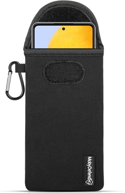 MobyDefend Hoesje - Geschikt voor Samsung Galaxy A72 - Neopreen Pouch Met Karabijnhaak - Insteek - Riemlus - Zwart