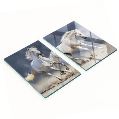 Decoratieve snijplanken van gehard glas met strandpaardenmotief, 2x40x52 cm