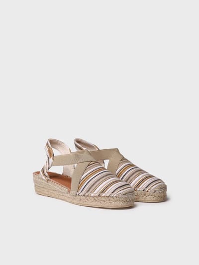 Veganistische espadrille van gestreept katoen voor dames met sleehak | VINAROS