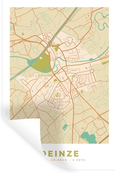 Muurstickers - Sticker Folie - Kaart - Deinze - Plattegrond - Vintage - Stadskaart - 20x30 cm - Plakfolie - Muurstickers Kinderkamer - Zelfklevend Behang - Zelfklevend behangpapier - Stickerfolie