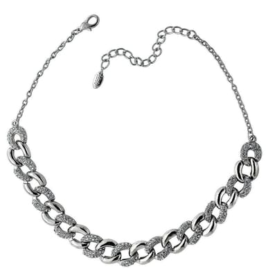 Behave ketting - Gourmetschakels met steentjes - Nikkelvrij - Zilverkleurig