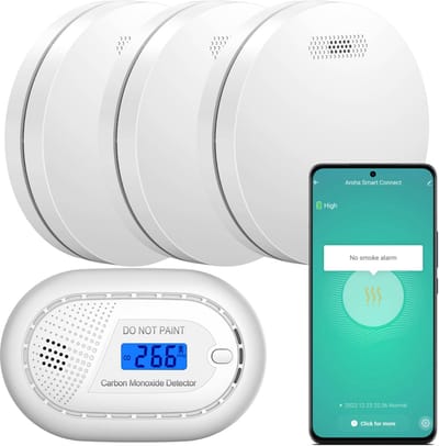 Aroha Smart Connect brandpreventieset - 3 Rookmelders & 1 CO melder - 10 jaar batterij - Slimme brandmelder & koolmonoxidemelder met app Tuya & SmartLife - Multipack 4 set