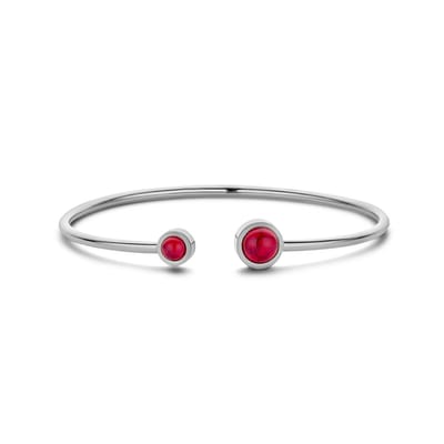 CO88 Collection 8CB-90899 Stalen Armband - Dames - Bangle - Jaspis - Rood - 4 en 6 mm Doorsnee - Armband - 58 x 49 mm - 2 mm Dikte - Staal - Zilverkleurig