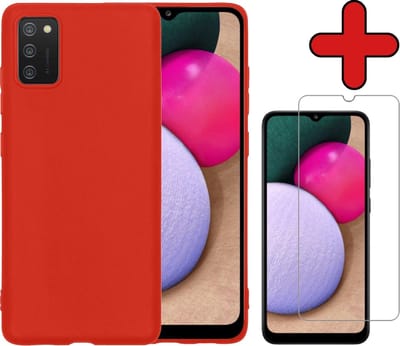 Hoesje - Met Screenprotector - Geschikt voor Samsung Galaxy A02s - Sterk & Shockproof - Telefoon Hoes - Back Cover - Siliconen Case - Telefoonhoes - Rood