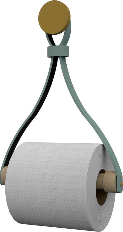 Leren toiletrolhouder 'Triangle' - met Zuignap én schroef - Handles and more® | VAALGROEN - roldrager: Rondhout - knop: Goud