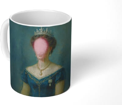 Mok - Koffiemok - Kroon - Roze druipend verf - Portret - Mokken - 350 ML - Beker - Koffiemokken - Theemok