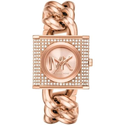 Michael Kors MK Chain Lock Drie-Wijzer Roségoudkleurige Roestvrijstalen Horloge 25 rosé gouden kleur