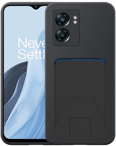 Geschikt voor OnePlus Nord N300 Telefoonhoesje met Verstelbare Leren Pasjeshouder - Flexible Back Cover Case Siliconen TPU with Adjustable Leather Cardslot - Zwart - Smartphonica geschikt voor OnePlus N300